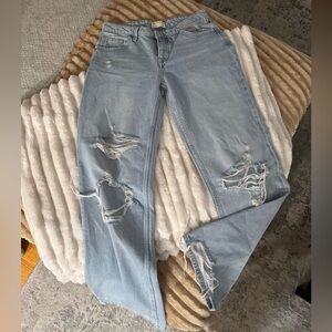 We The Free Light Blue Distressed Straight Jeans